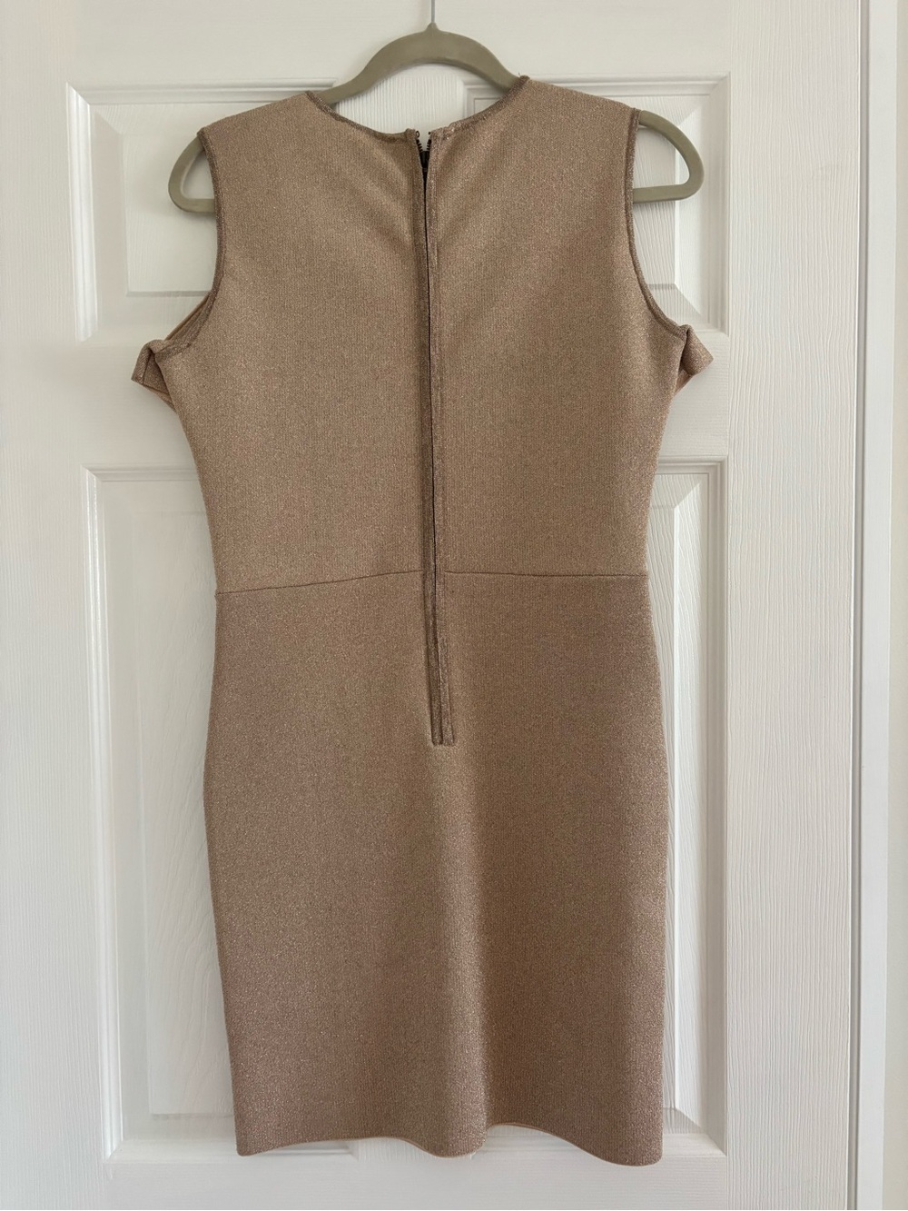 BCBGMaxAzria Metallic Taupe Cold-Shoulder Body Con dress - Picture 2 of 7